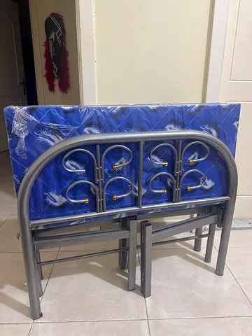 Metal Double Bed Frame with Decorative Headboard - Good Condition