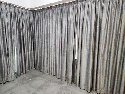 Elegant Grey and Gold Patterned Blackout Curtains