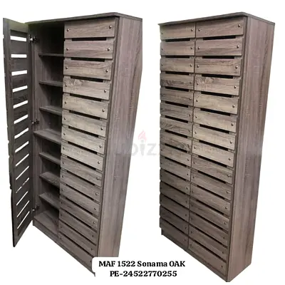 Tall Sonoma Oak Shoe Cabinet with Multiple Shelves - Good Condition