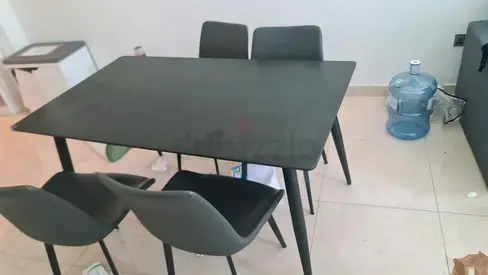 Marble Top 4-seater Modern Dining Table with Chairs - Grey