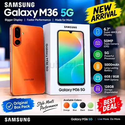 Samsung Galaxy M36 5G - Brand New in Box, 128GB, Orange