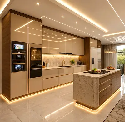 Modern high-gloss kitchen with kitchen island