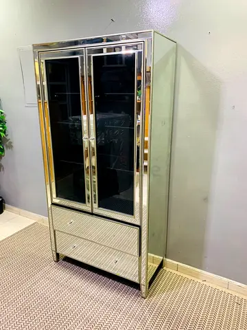 Mirrored Glass Display Cabinet with Drawers - Modern Wardrobe/Storage