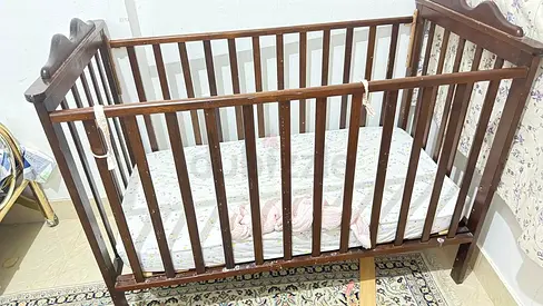 Wooden Baby Crib with Mattress - Good Condition