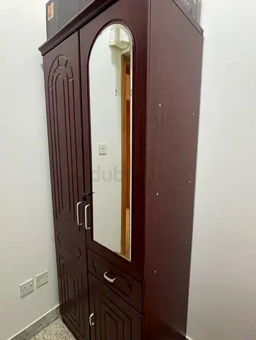 Used 2-Door Wooden Wardrobe with Mirror - Good Condition