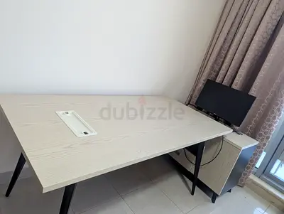 Light Wood Office Desk with Cable Management - Good Condition beds with metres