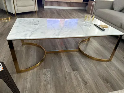 Marble Top Console Table with Gold Metal Base