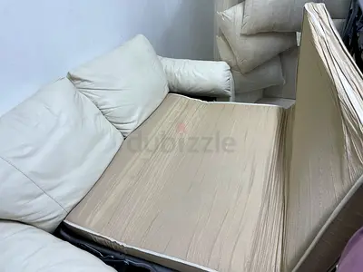 White leather 3-seater sofa with extra cushions (used)