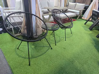 Set of 3 Outdoor Round Rope Chairs (Black) - Good Condition