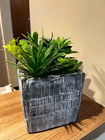 Small Square Faux Succulent Planter in Textured Concrete Finish