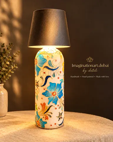 Hand-painted Decorative Table Lamp with Floral Mosaic Base