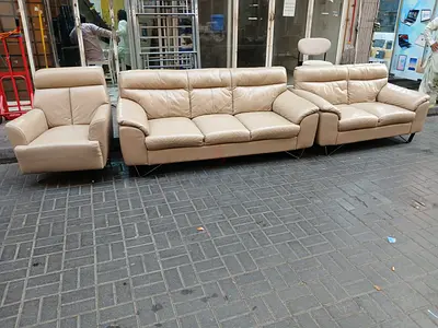 Beige leather sofa 3+2+1