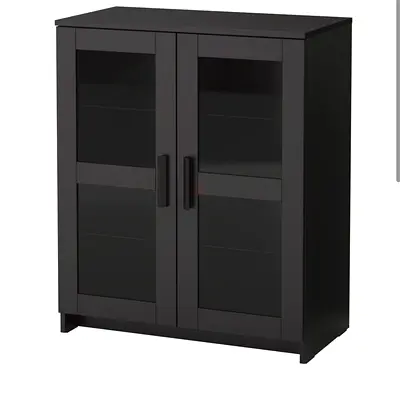 Black 2-Door Cabinet with Glass Panels - Compact Storage Cupboard/ Brimnes Ikea