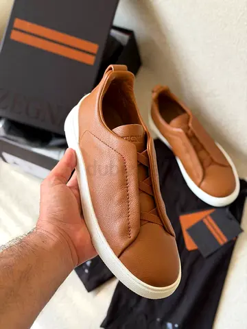 Zenga Brown leather slip-on sneakers - men's casual shoes, size likely EU/US