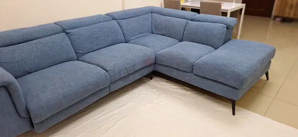 Light blue L-shaped fabric sectional sofa with chaise orginal  price  3,500