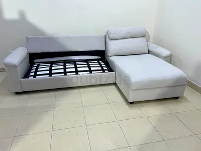 Ikea Lidhult L shape sofa bed under storage space and mattress