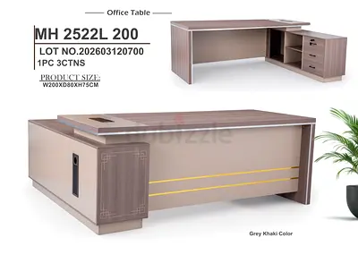 Executive L-shaped Office Desk with Storage - Grey Khaki, 200cm W