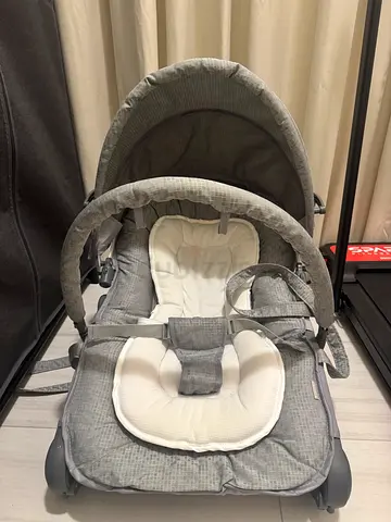 Gray Baby Rocker/Seat with Padded Insert and Canopy - Good Condition