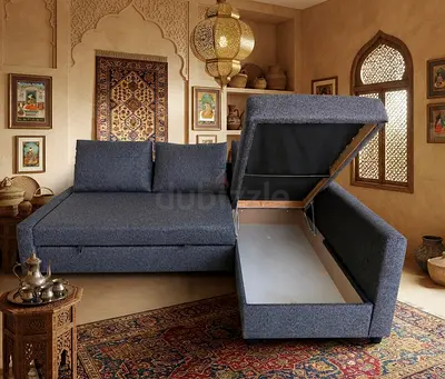 L-Shape Sofa Bed with Hidden Storage – Practical Design, Left & Right Fitting Available.