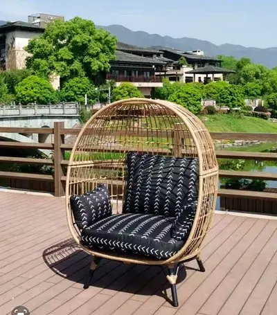 Rattan Egg Chair with Cushions - Outdoor/Indoor Lounger