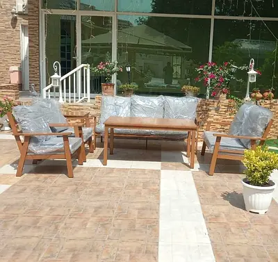Wooden Outdoor Sofa Set 3-Seater with 2seater & Two Armchairs and Coffee Table