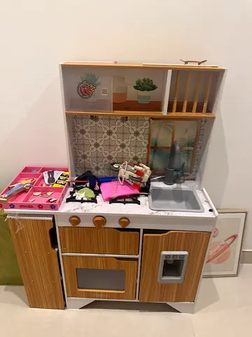 Wooden Play Kitchen Set with Oven, Sink and Accessories - Good Condition