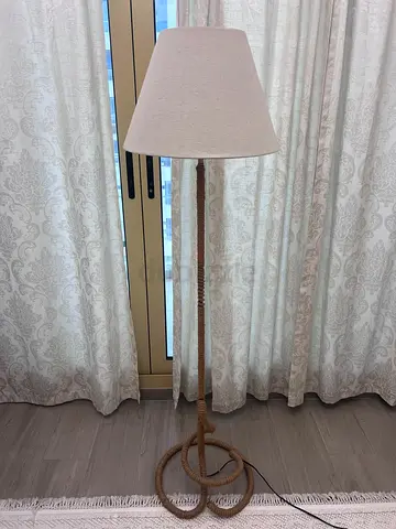 Tall Rope-Style Floor Lamp with Beige Fabric Shade