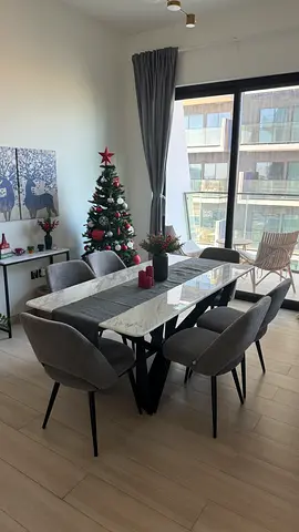 6-Seater Marble Top Dining Table with Chairs - Modern Set