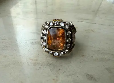 Silver Ring with Smokey Quartz and CZ Stones