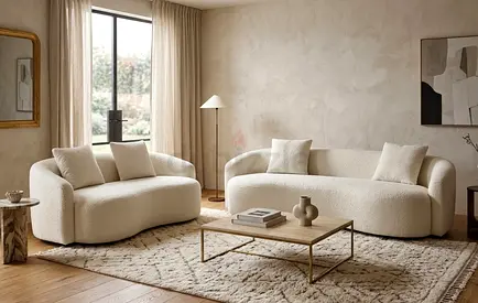 Cream Curved 3+2Seater Sofa Set with Matching