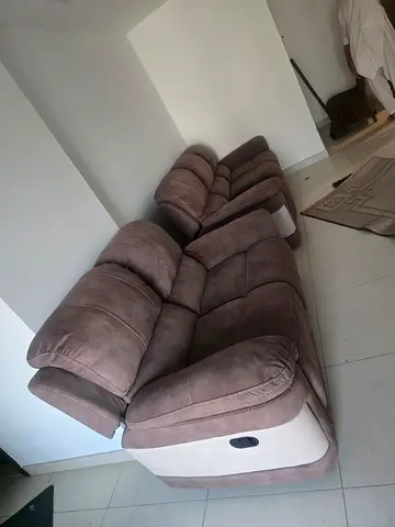 3-seater reclining sofa set in brown microfiber — good condition