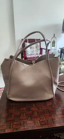 Beige leather tote bag - roomy everyday handbag