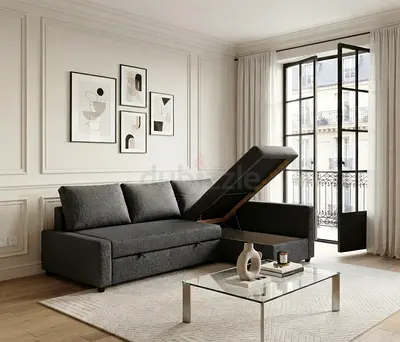 Modern L-Shape Sofa Bed – Spacious Seating with Storage, Left & Right Configuration Available.