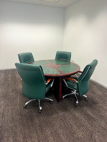 Premium Vintage Executive Round Meeting Table + 4 Leather Chairs | Classic Luxury Set (Negotiable)