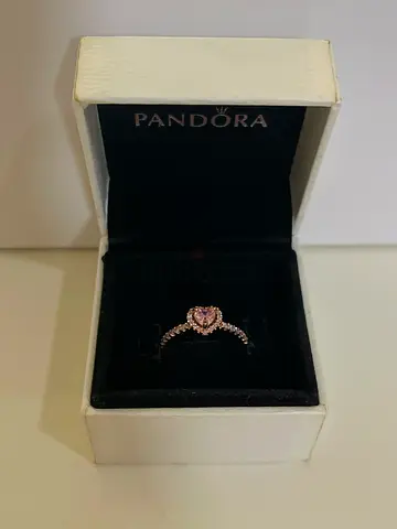 Elegant Pandora Rose gold pink heart-shaped diamond ring - SIZE 50