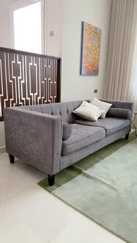 Grey Fabric 3-Seater Sofa with Button Tufting