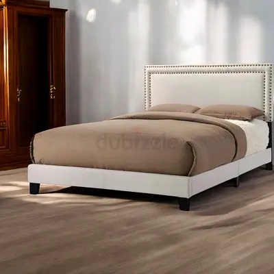 Nailhead trim square headboard king bed