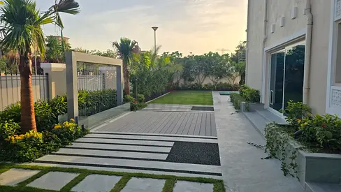 Modern garden with decking and pergola