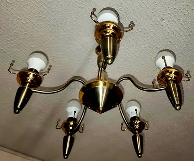Brass 5-Arm Ceiling Chandelier - Classic Design (2Nos)