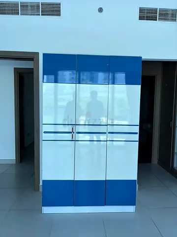 Blue and white 3-door wardrobe / armoire - good condition