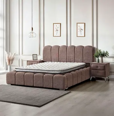 King Size Upholstered Bed Frame with Padded Headboard