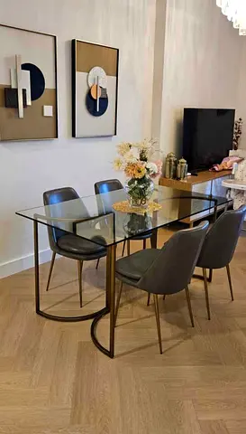 West elm table and x4 leather chairs