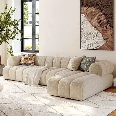 Modern Cream Curved Seater Sofa with Chaise