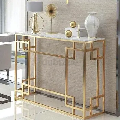Modern Gold Console Table with Marble Top