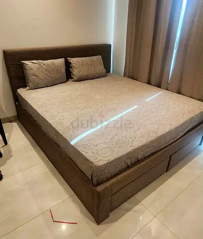 2 Queen fabric upholstered beds frame with storage drawers