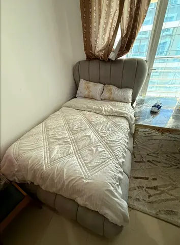 Modern Grey Fabric Upholstered Single Bed with Wingback Headboard