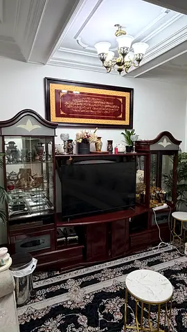 Dark Wood Entertainment Center with Display Cabinets