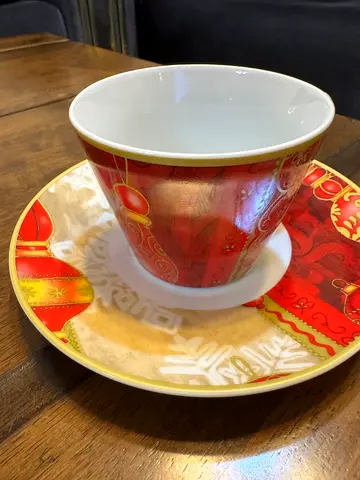 Set of decorative porcelain  tea cups and saucers - red gold holiday design 20 pieces ,