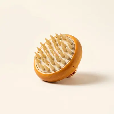 Wooden Scalp Massage Brush, Silicone Bristles