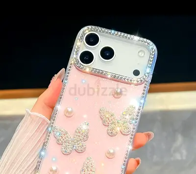 Pink Rhinestone Butterfly iPhone Case with Pearls - Sparkly Protective Cover